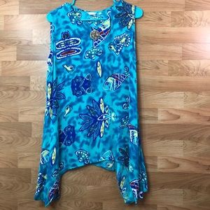 Kaktus Small Sleeveless Sharkbite Sealife Print Blouse